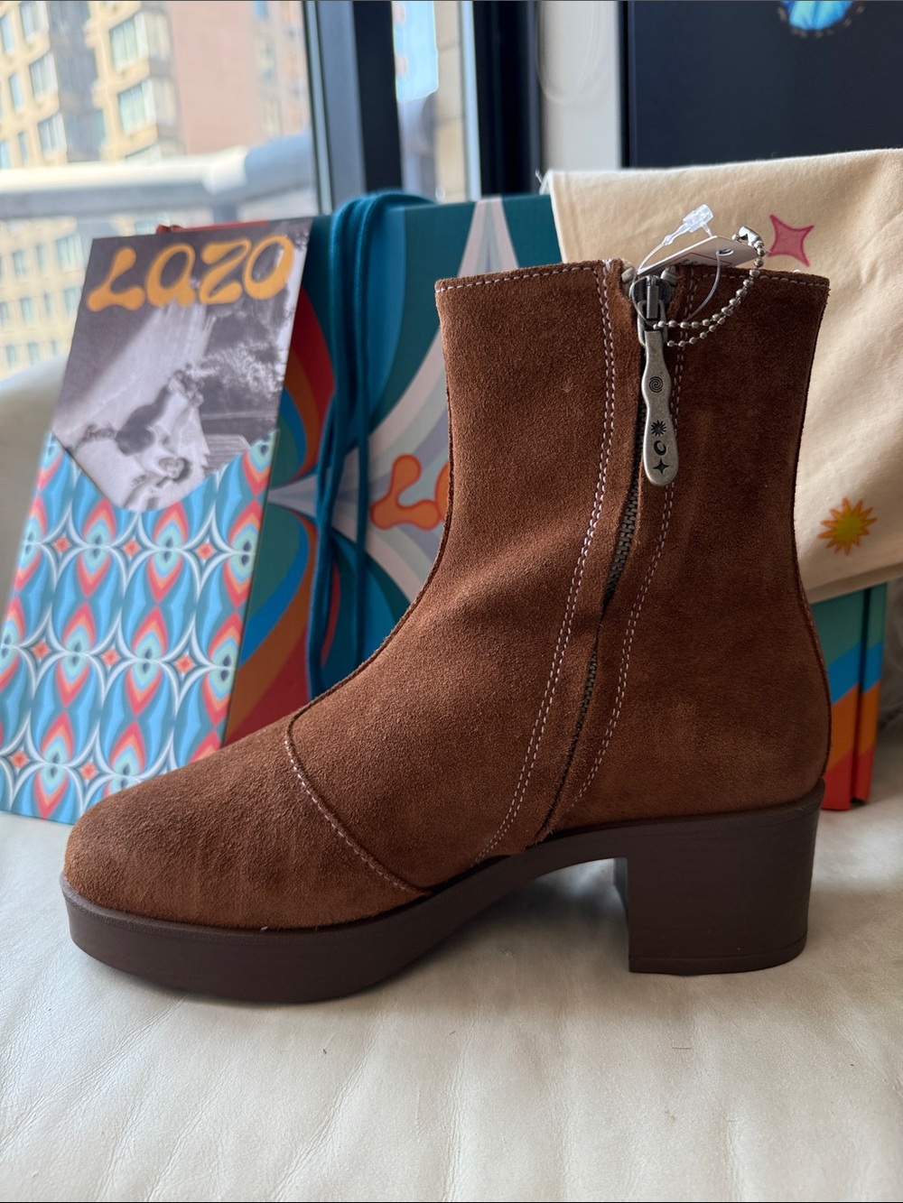NEW, Lazo Siren Goldstone Brown Suede Ankle Boots Size 6